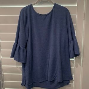*Women's Lg Blue 3/4 Sleeve Ruffle-sleeve Knit Blouse Shirt Top